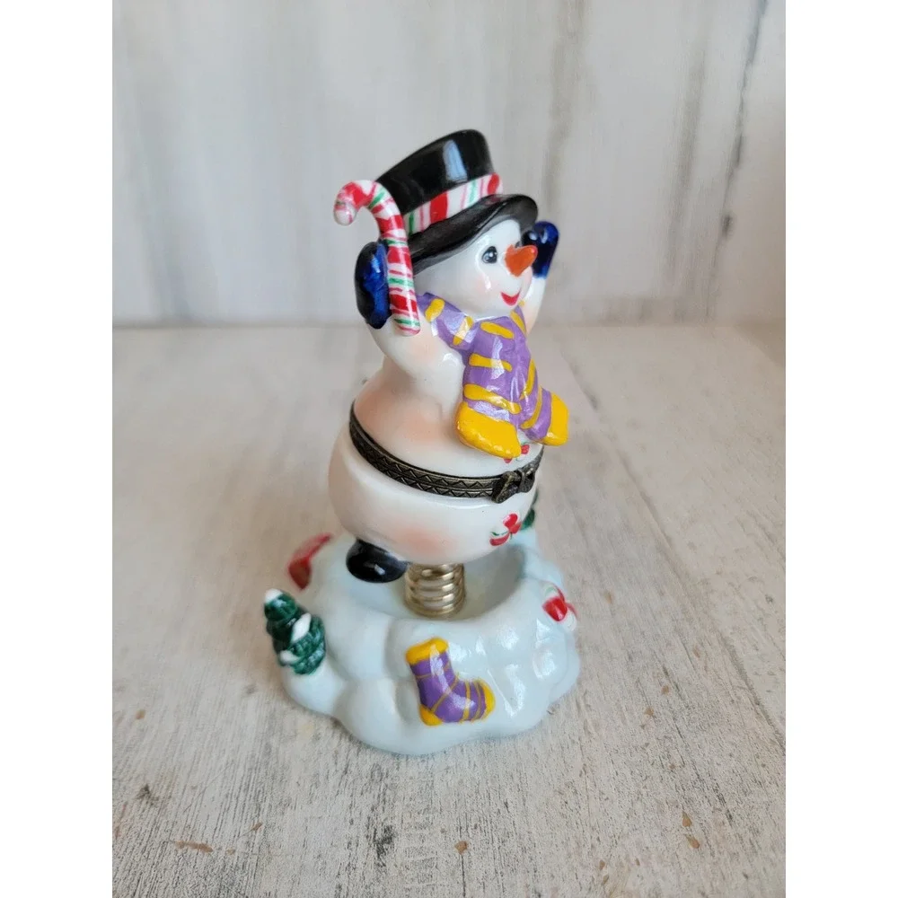Unique ceramic Snowman trinket box mini spring Xmas home decor vintage‎